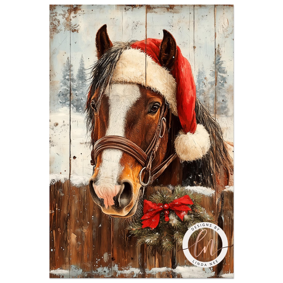 Horse Portrait Vintage Christmas Art Print, Farmhouse - Image 2
