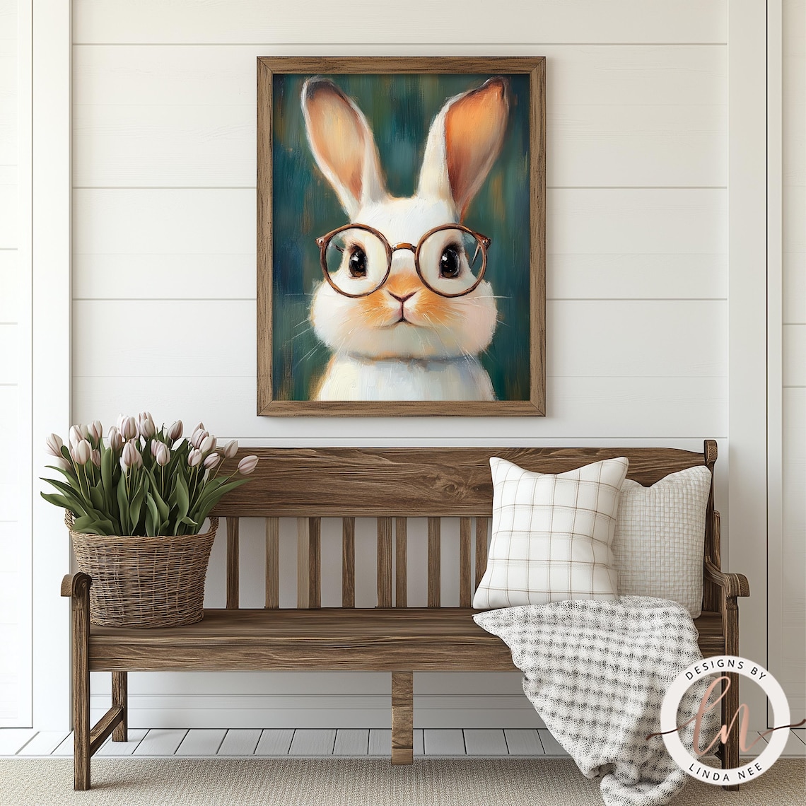 Vintage Bunny Rabbit With Glasses, Farmhouse Art Print - Image 3