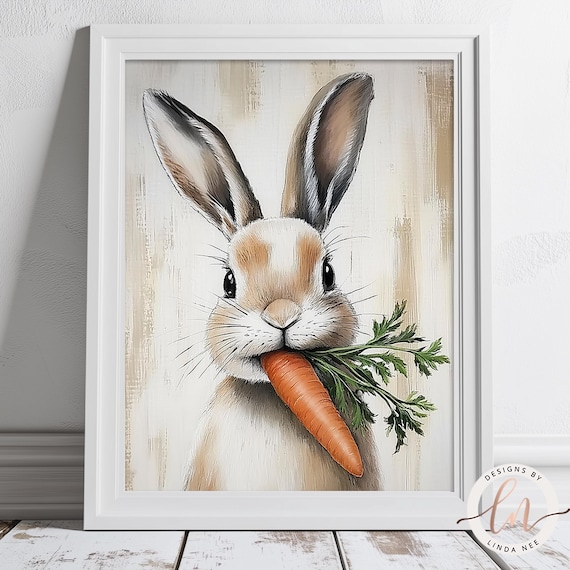 Easter Rabbit Carrot Vintage Poster, Cottagecore