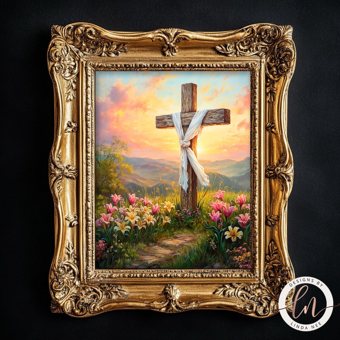 He Is Risen Cross on Mountain, Easter Art Print - Image 3