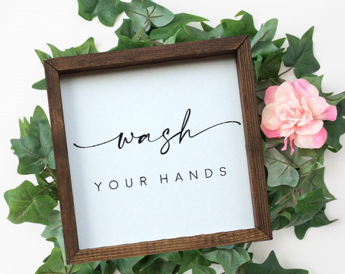 Wash Your Hands Calligraphy Bathroom Framed Wall Sign Poster