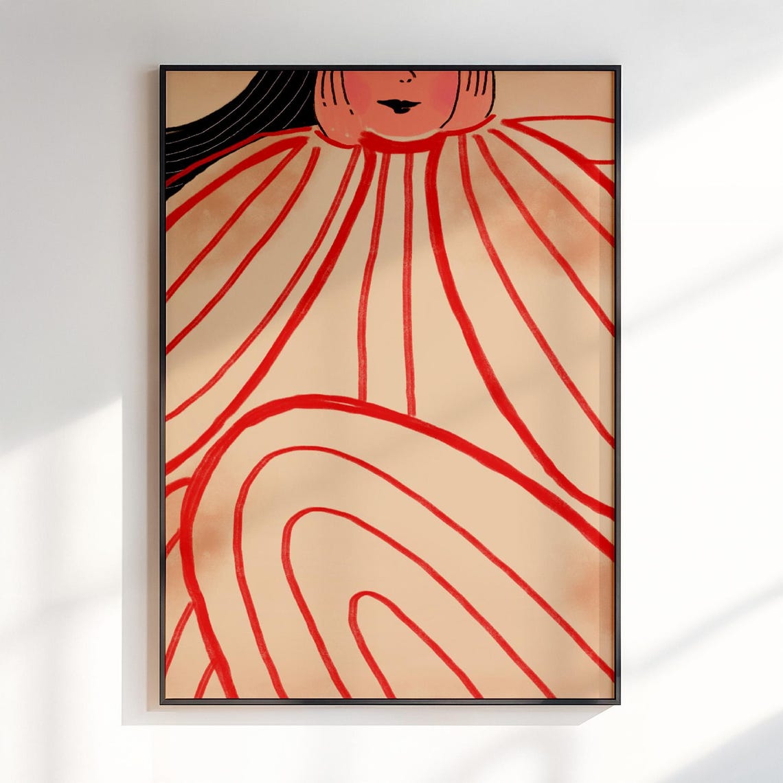 Woman In Flowing Red Line Dress Abstract Line Art Portrait Poster