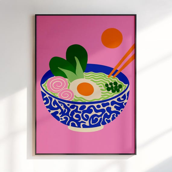 Ramen Poster Kitchen Wall Art Funny Food Print Vegetable Decor For Pantry Dining Room Or Chef Gift Colorful Artwork