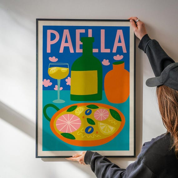 Paella Poster Kitchen Wall Art Funny Food Print Vegetable Decor For Pantry Dining Room Or Chef Gift Colorful Artwork
