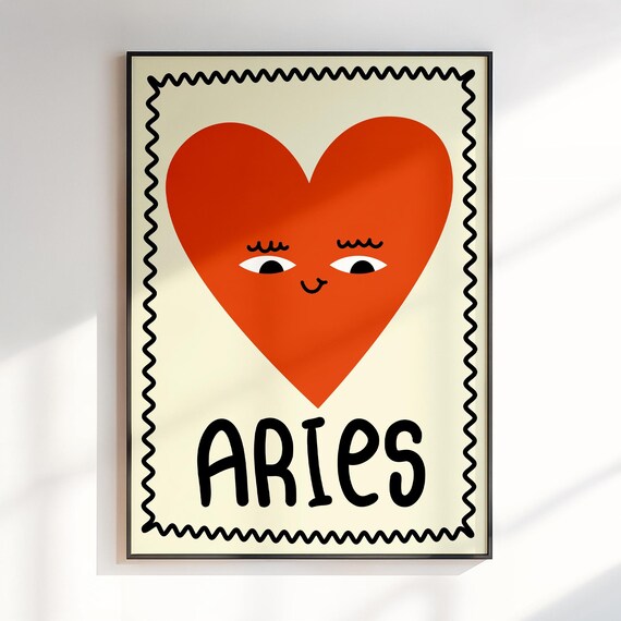 Aries Smiling Red Heart Face Cute Kids Zodiac Star Sign Poster