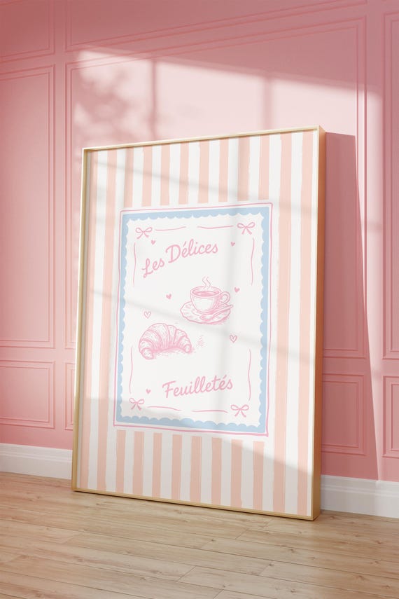 Croissant Coffee Print French Cafe Pastel Kitchen Art