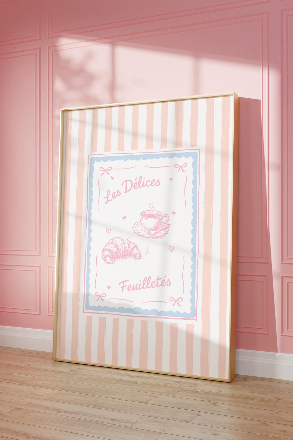 French Patisserie Les Delices Feuillettes Pink Stripes Kitchen Poster