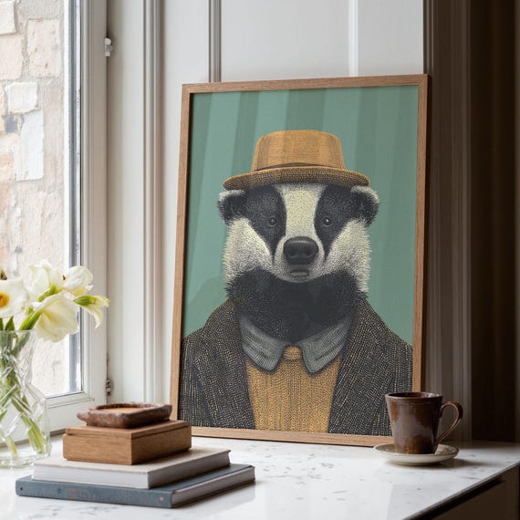 Gentleman Badger Poster Retro Animal Print