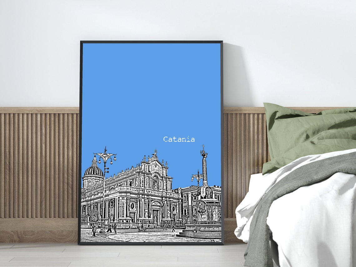 Catania Cathedral Square Bold Blue Pop Art Sicily Travel Poster - Image 3