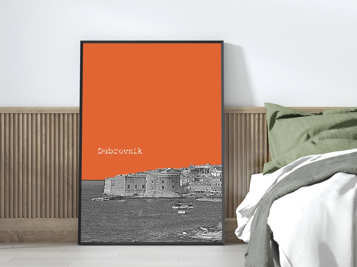 Dubrovnik Old City Walls Orange Pop Art Croatia Travel Poster - Image 4