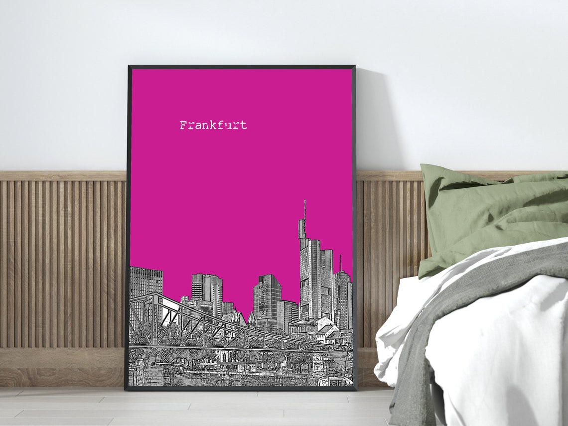 Frankfurt Skyline Bridge Magenta Pop Art Germany City Poster - Image 4