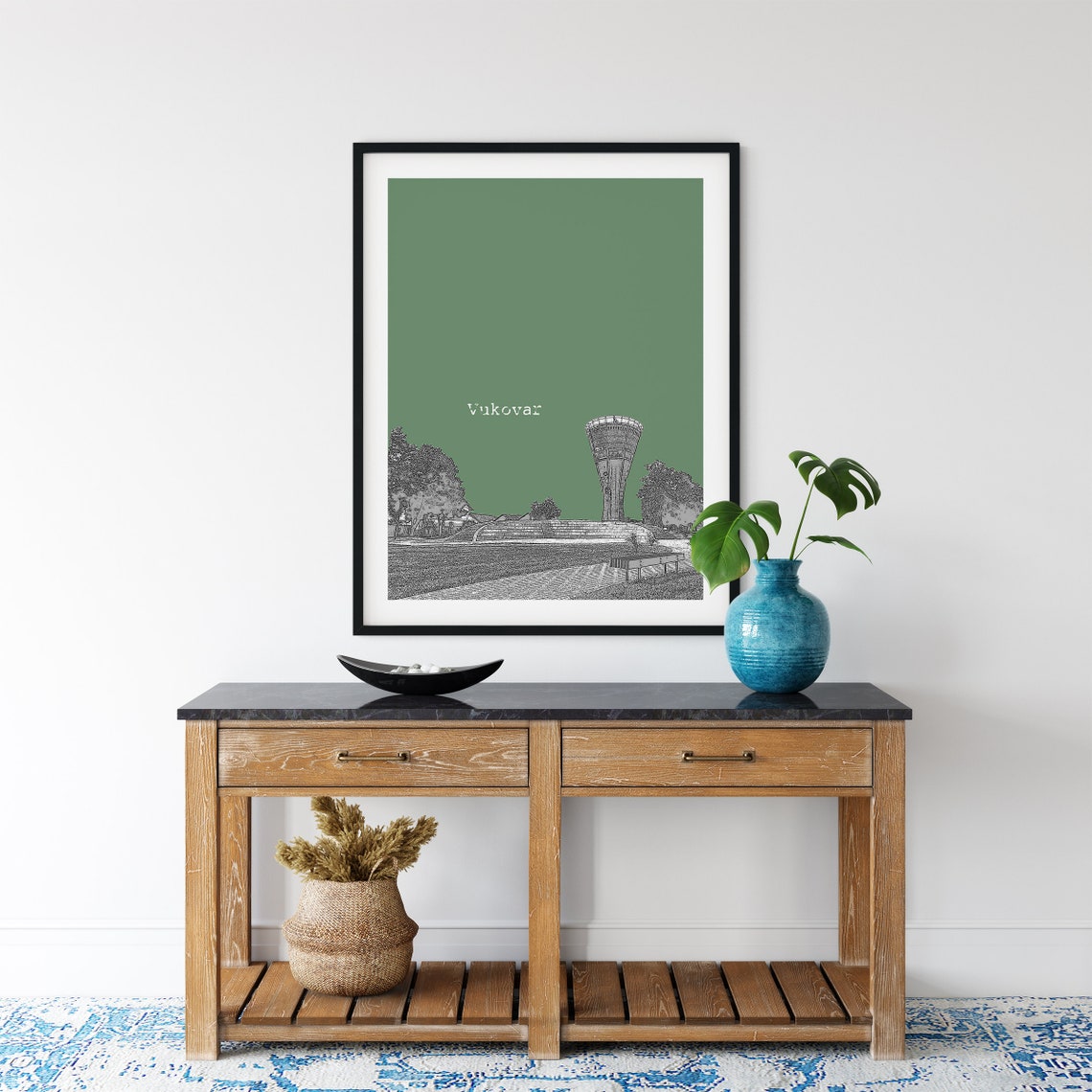 Vukovar Croatia Water Tower Color Block Poster Custom Sky Color - Image 2