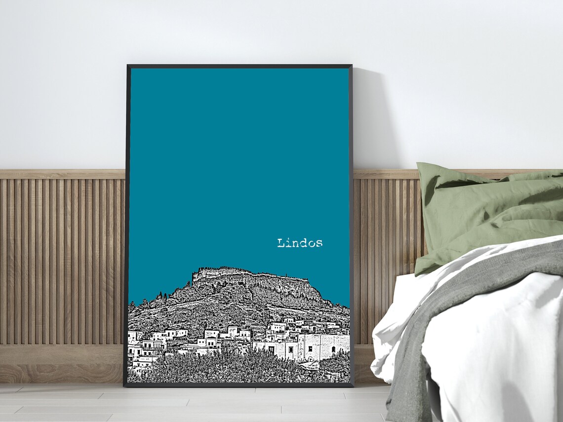 Lindos Rhodes City Skyline Travel Poster - Image 2