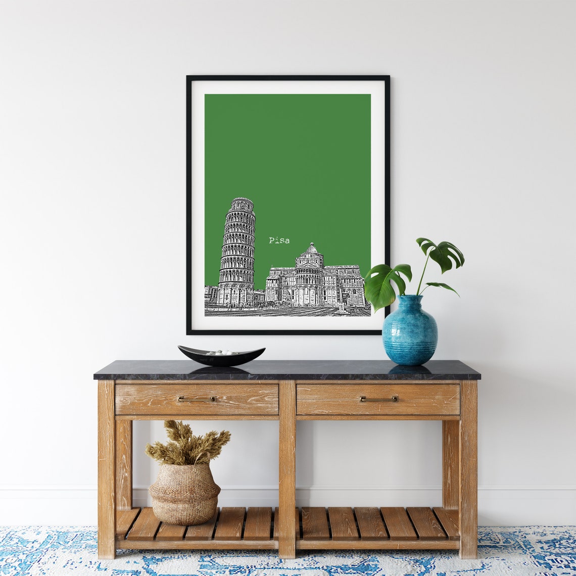 Pisa Italy Leaning Tower Color Block Poster With Custom Sky Color - Image 4