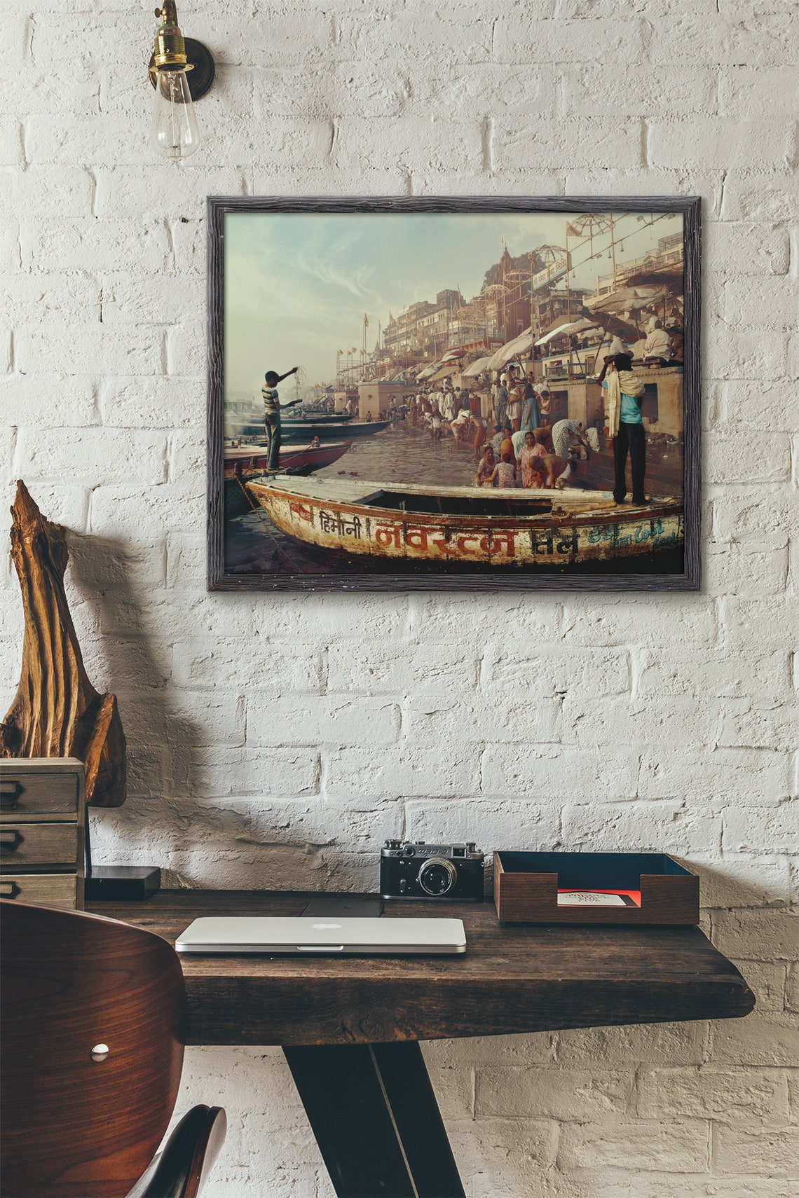 Varanasi India Ghat River Boats And Bathing People Photo Print Decor - Image 4