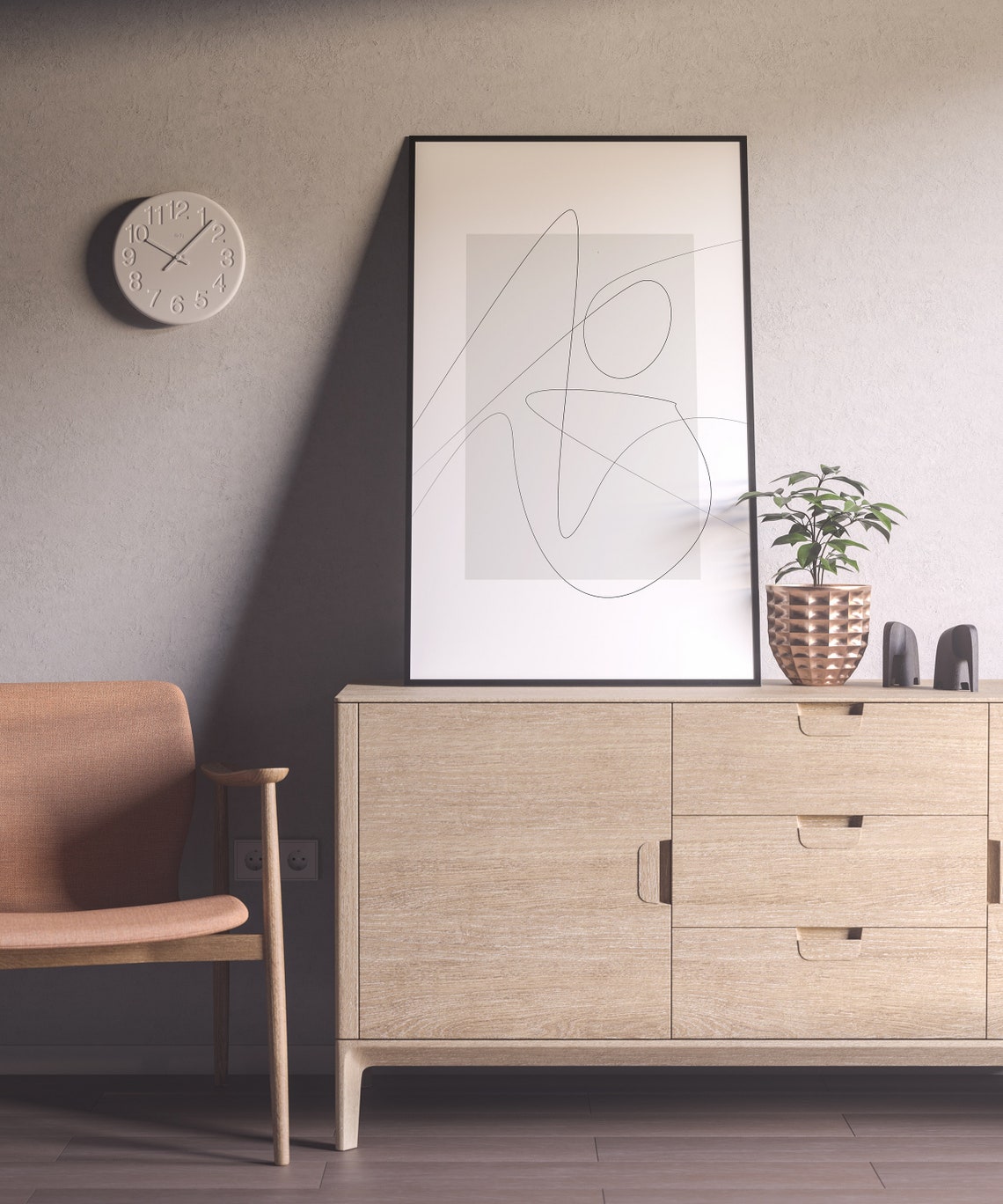 Abstract Gray Block Line Art Poster Minimalist Nordic Wall Decor - Image 3
