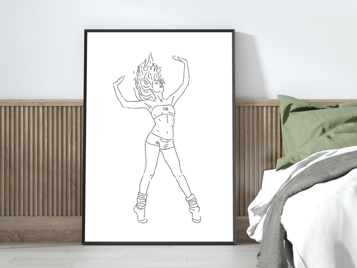 Minimalist Line Drawing Dancing Woman Flowing Hair Art Decor Print - Image 2