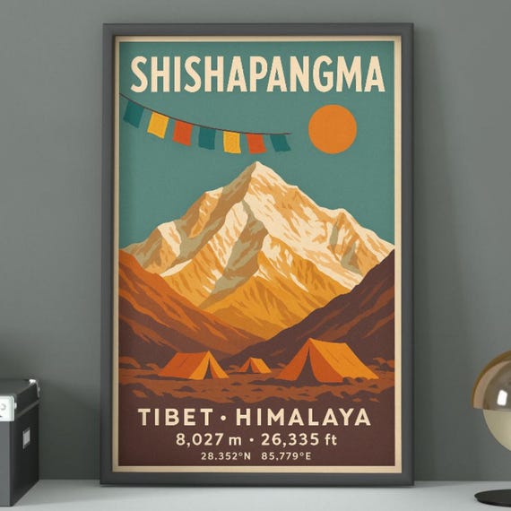 Shishapangma Mountain Print Vintage Climbing Art Retro Decor