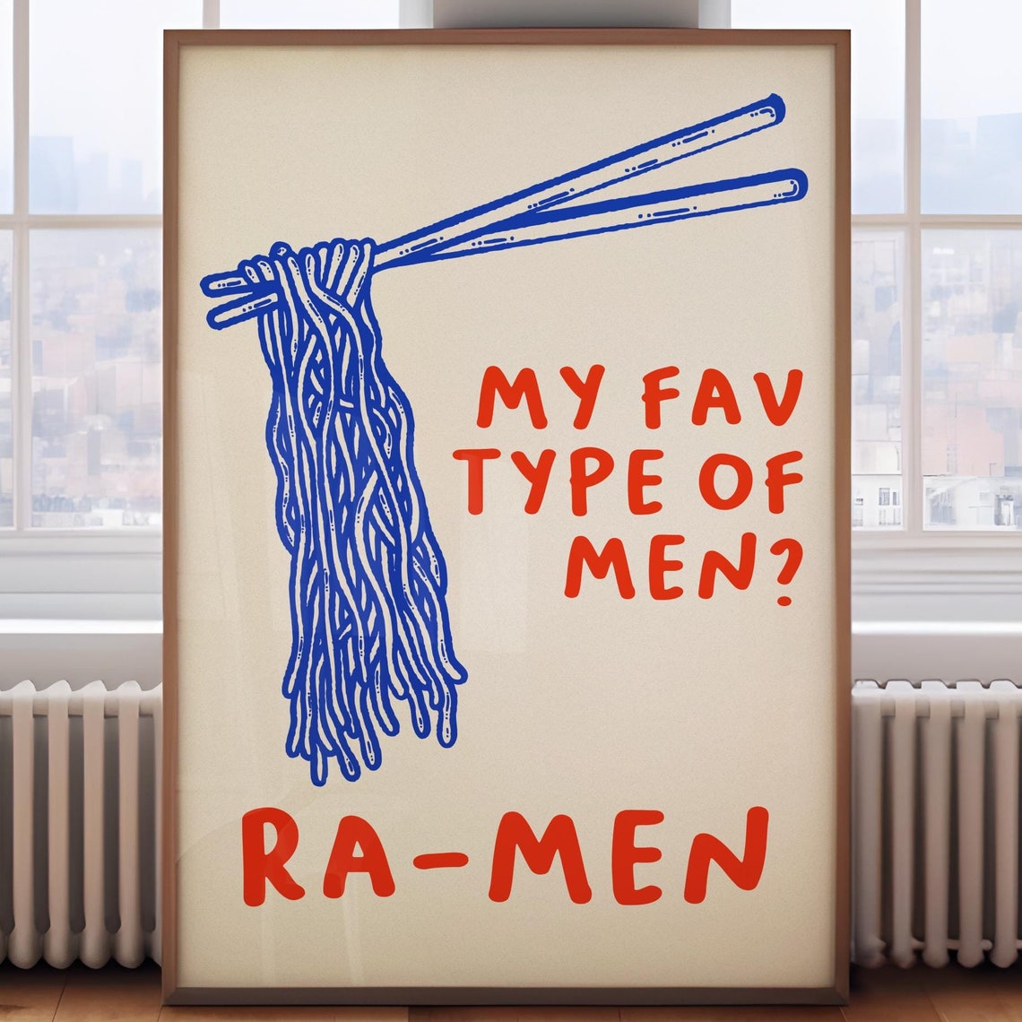 Funny Ra-Men Noodle Pun Poster with Blue Ramen Chopsticks Drawing - Image 2