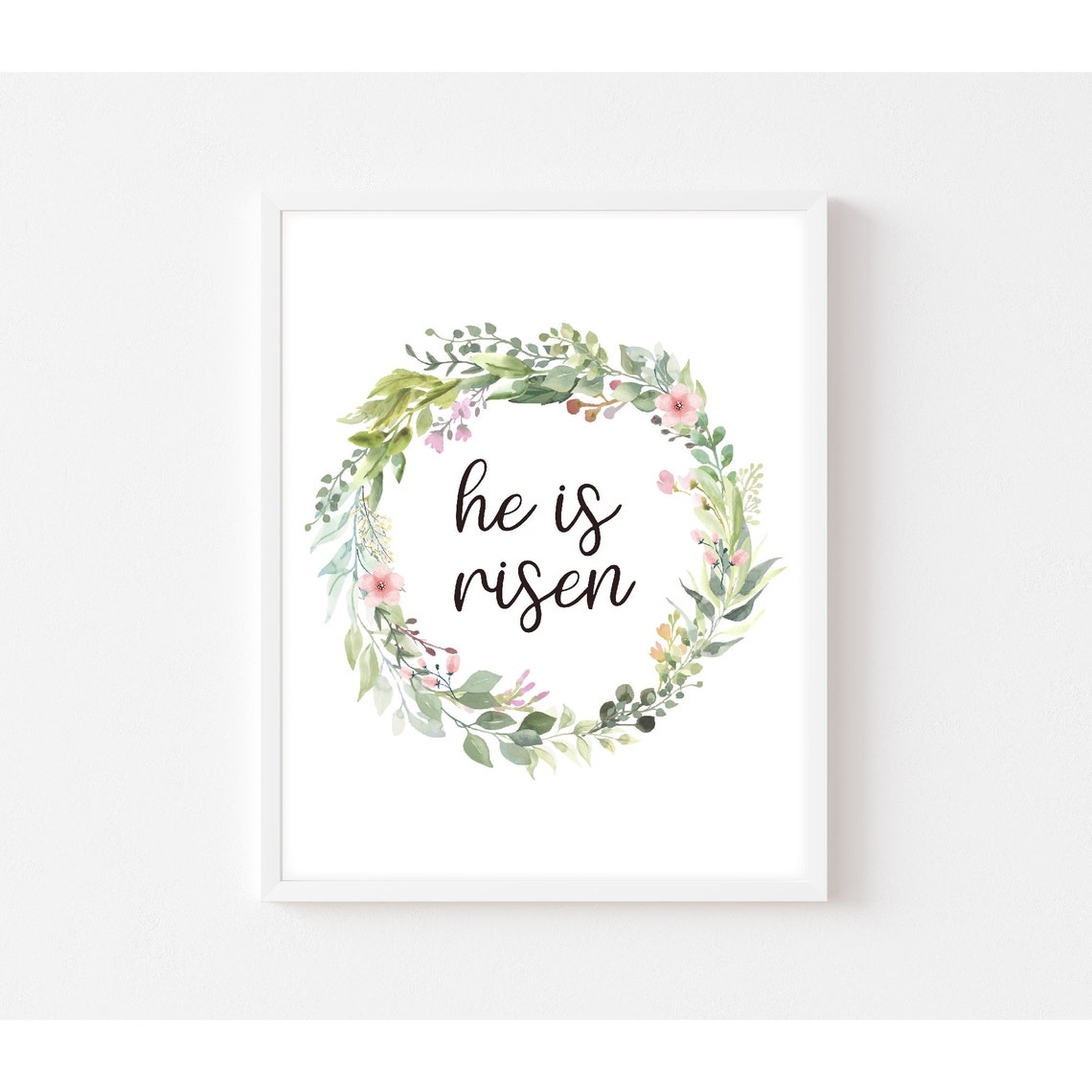 He Is Risen Wall Art Easter Bible Verse Wall Art Matthew 286 Floral Wall Decor Farmhouse Print Watercolour Wreath - Image 2