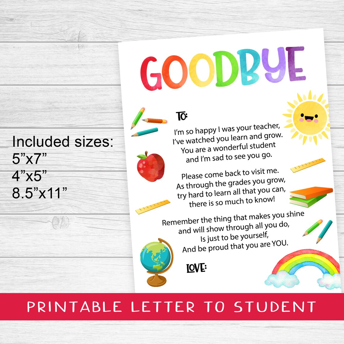 Teacher Goodbye Poem, End of Year Rainbow Art Print - Image 3