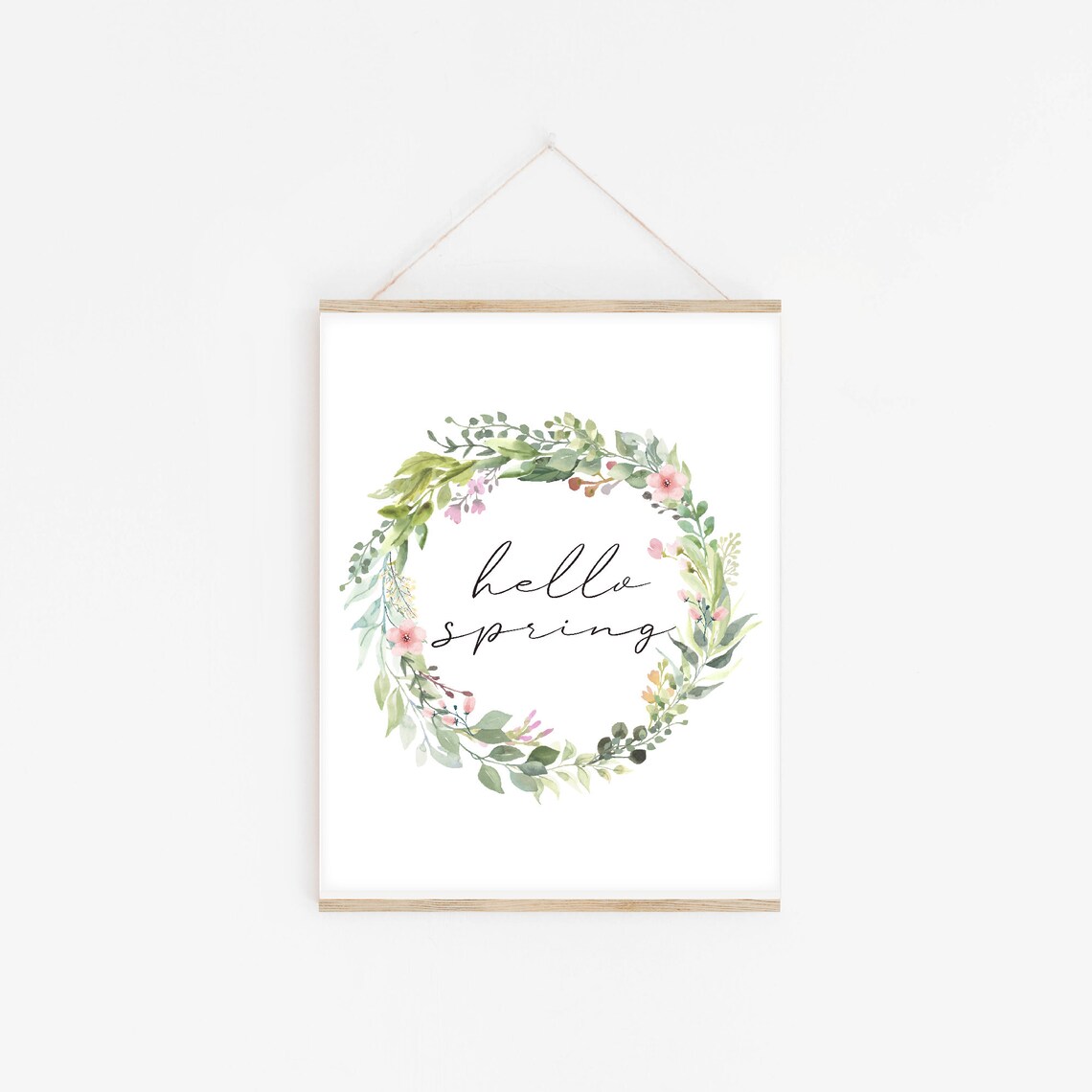 Hello Spring Watercolor Floral Wreath Art Print - Image 2
