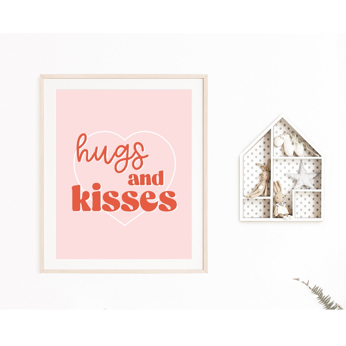 Hugs And Kisses Retro Script Red Pink Heart Valentine Wall Poster - Image 2