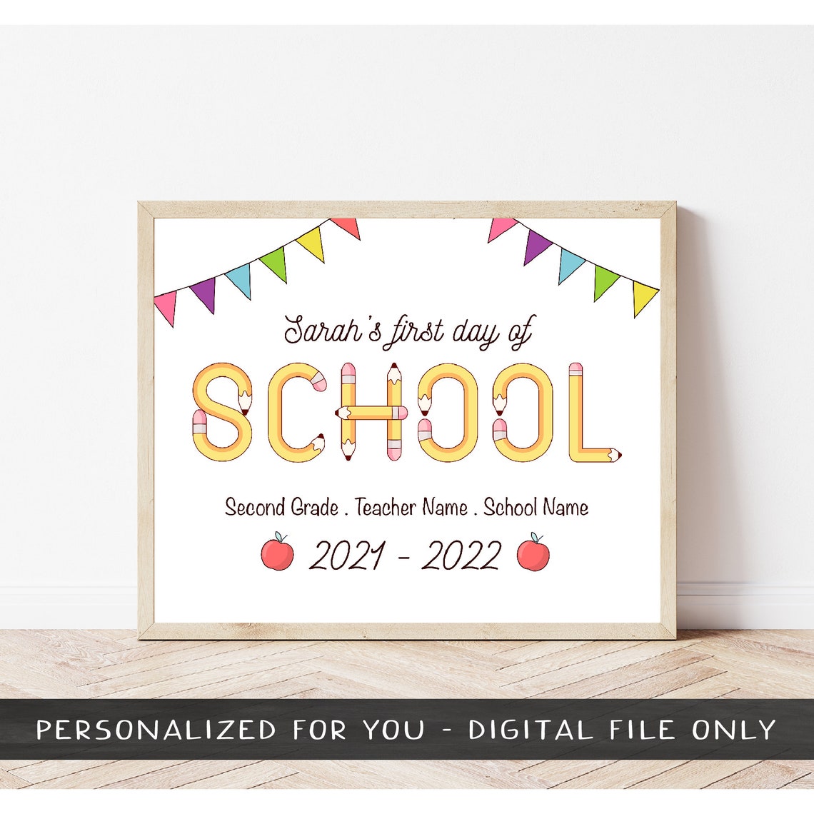 First Day Of School Sign Personalized Back To School Sign 1st Day Poster Kindergarten First Grade File Only - Image 2