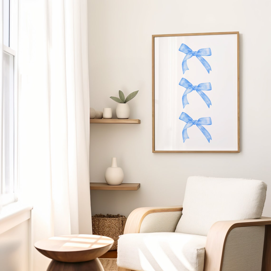 Blue Watercolor Bows Column Trio Minimalist Trendy Coquette Art Poster - Image 2