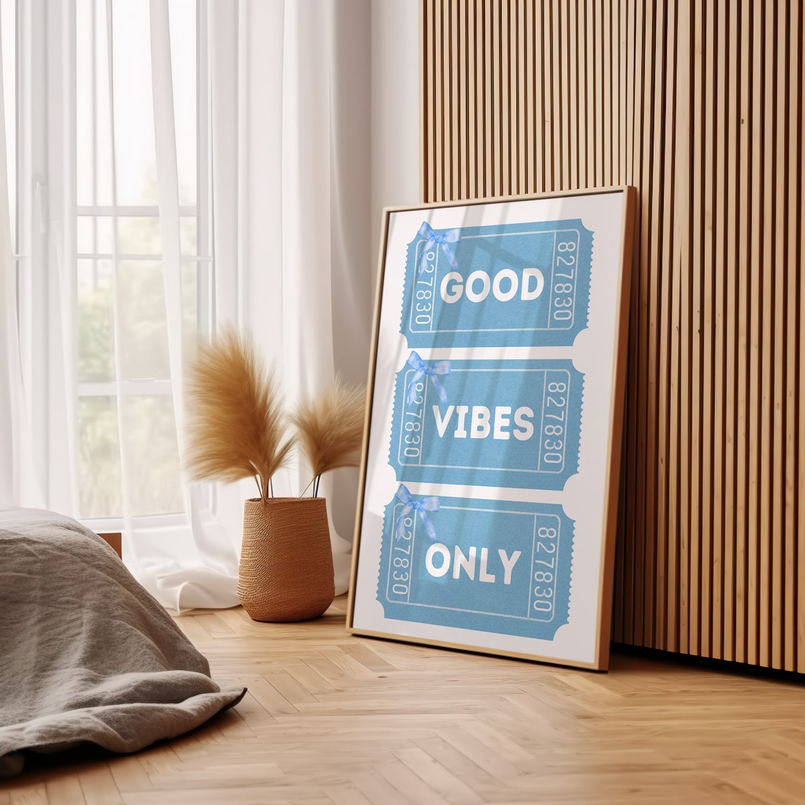 Good Vibes Only Blue Retro Ticket Typography Bow Girly Wall Art - Image 3
