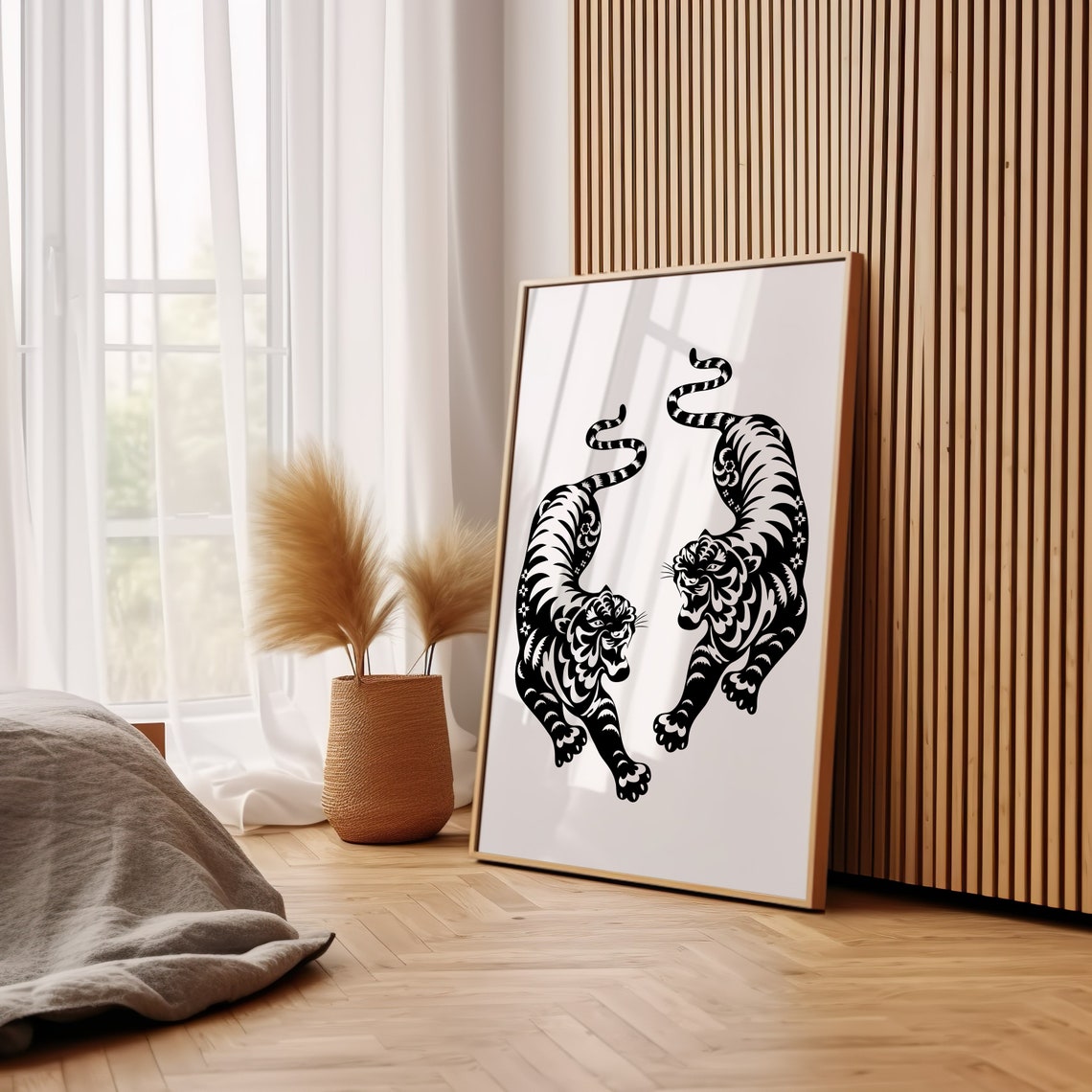 Black and White Dual Tiger Yin Yang Bold Minimalist Art Poster - Image 3