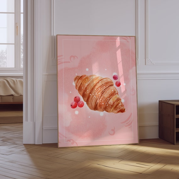 Croissant Print Coquette Kitchen Wall Art Soft Girl Aesthetic Apartment Print Pink Preppy Kitchen Print Retro Kitchen Print