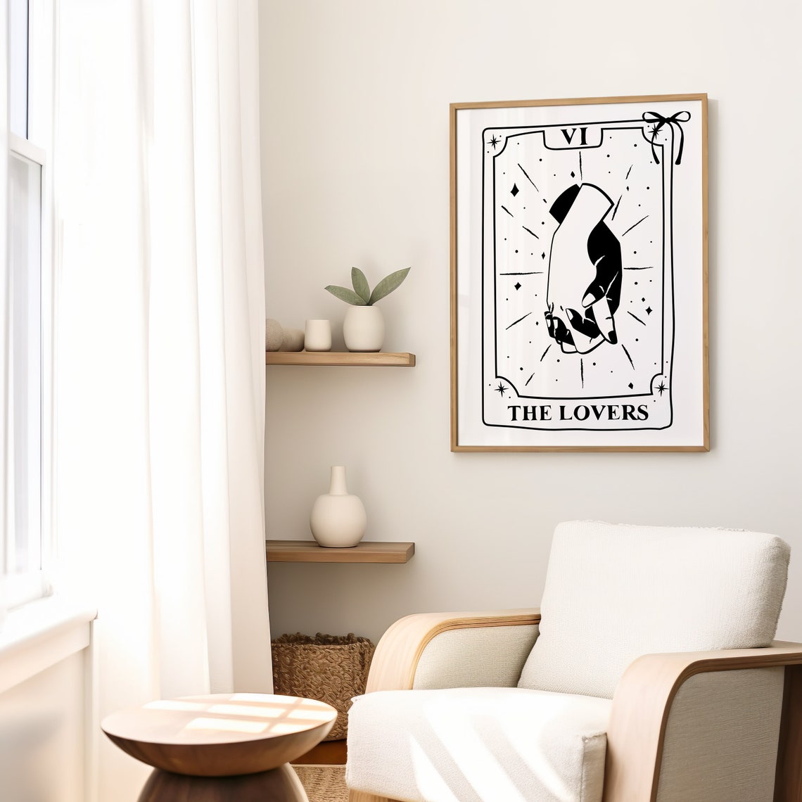 The Lovers VI Tarot Card Black and White Spiritual Minimalist Poster - Image 2