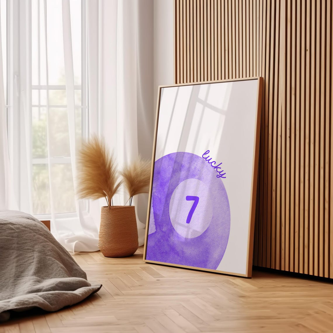 Lucky 7 Purple Watercolor Pool Ball Retro Number Seven Bold Wall Art - Image 3