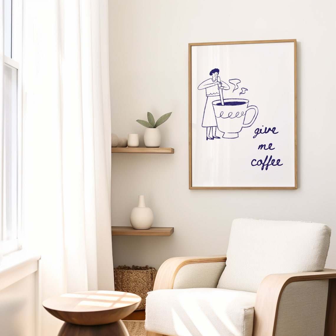 Give Me Coffee Whimsical Giant Coffee Cup Line Drawing Poster - Image 2