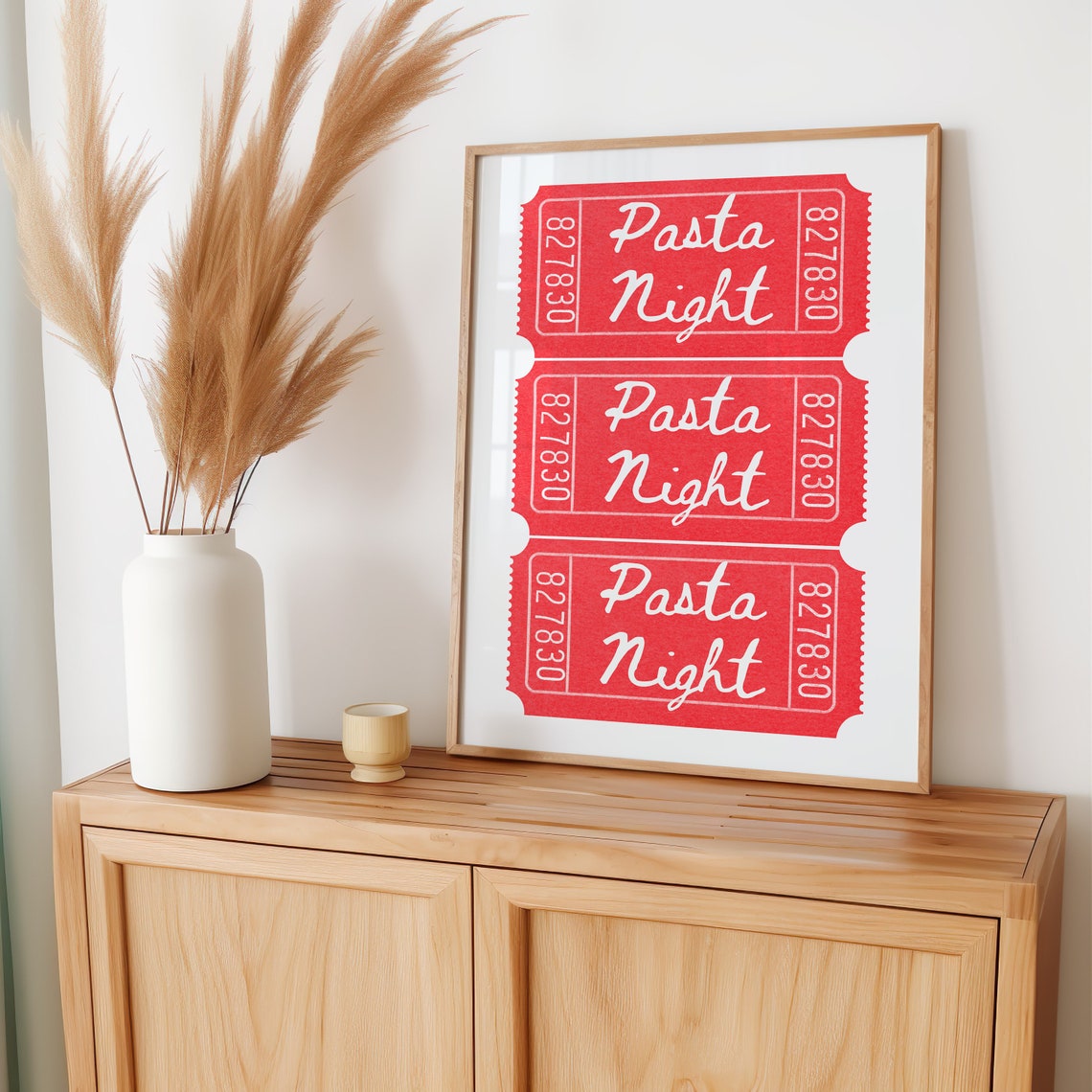Pasta Night Red Raffle Ticket Stub Trio Number 827830 Kitchen Wall Art - Image 4