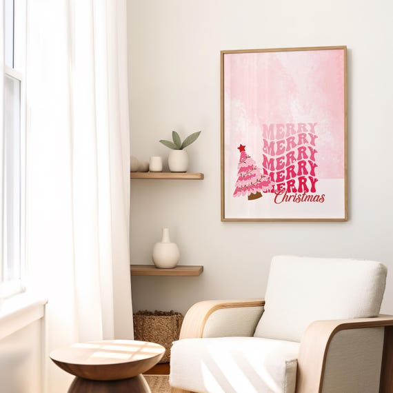 Trendy Christmas Prints Funny Retro Festive Poster Merry Christmas Sign Pink Christmas Nursery Christmas Poster