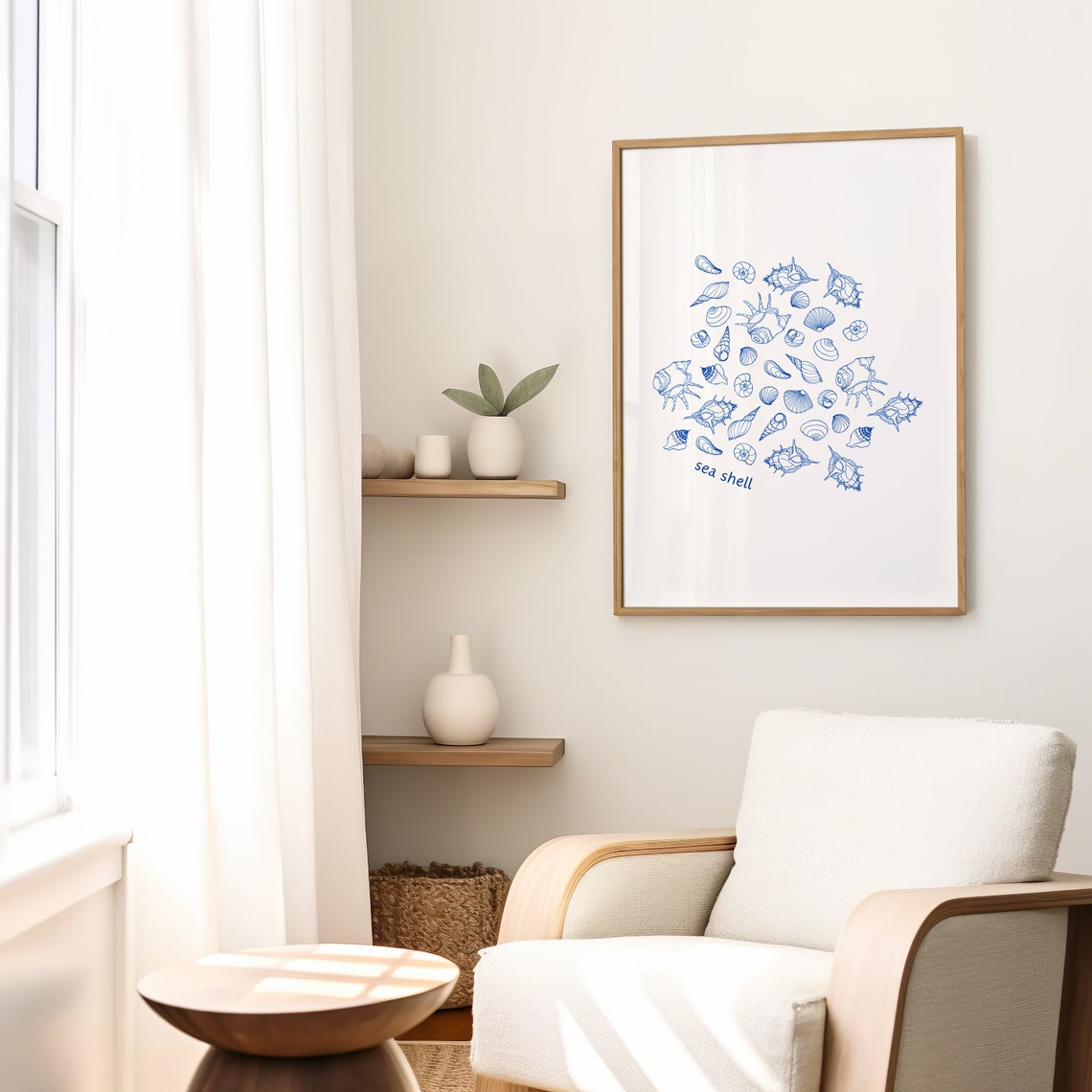Sea Shell Blue Line Art Coastal Shells Beach House Decor Poster - Image 2