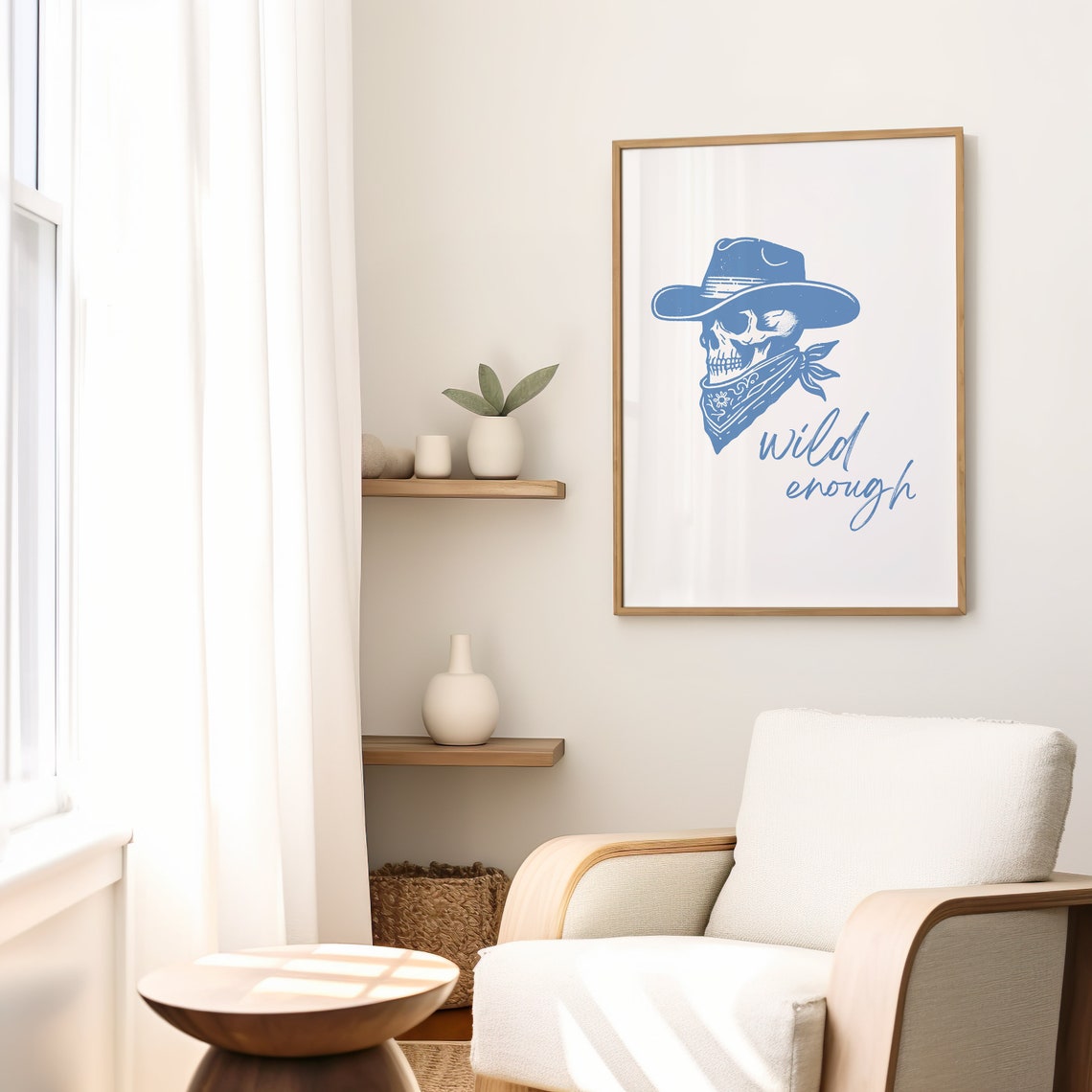 Wild Enough Blue Skull Cowboy Hat and Bandana Western Graphic Poster - Image 2
