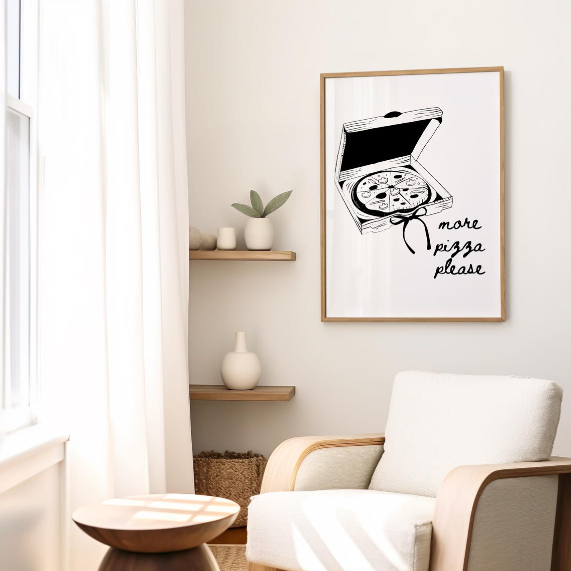More Pizza Please Black and White Pizza Box Kitchen Art Poster - Image 3
