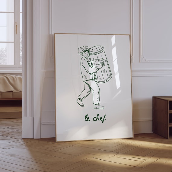 Funny Chef Print Cute Cooking Poster Kitchen Wall Art Print Le Chef Poster Le Chef Wall Art Funny Kitchen Decor Chef Poster
