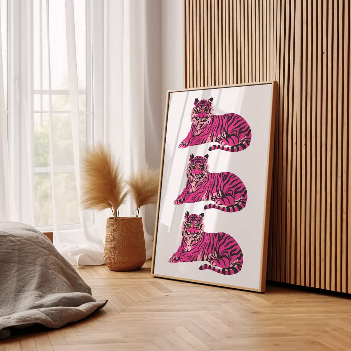 Hot Pink Triple Tiger Repeating Trendy Girly Aesthetic Poster - Image 3