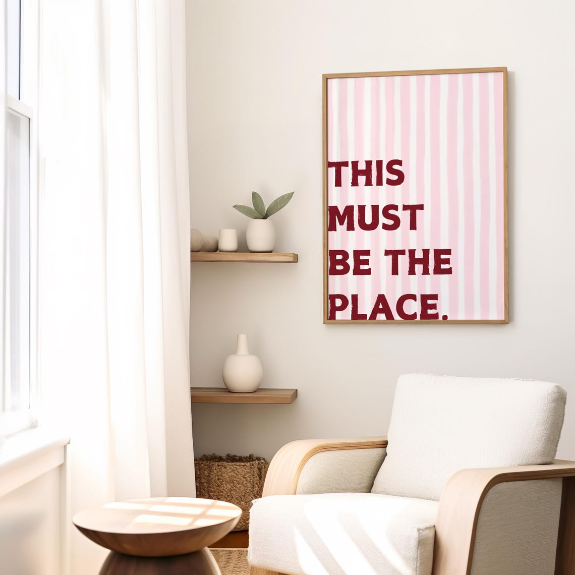 This Must Be The Place Quote Poster Pink Striped Typography Home Art