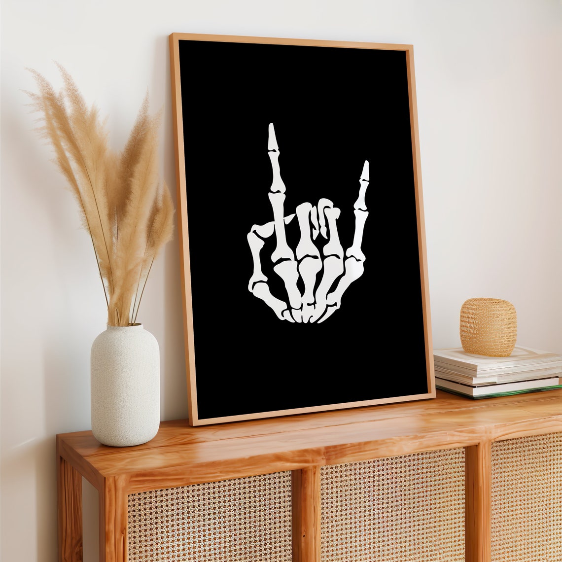 Skeleton Rock Hand Spooky Black Halloween Gothic Cool Wall Art - Image 2
