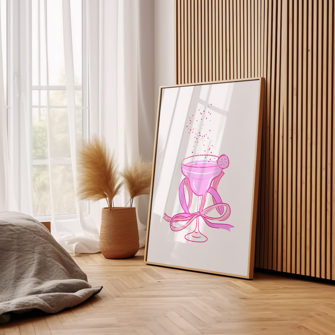 Pink Sparkling Cocktail Bow Coquette Bar Cart Art Poster For Her - Image 3