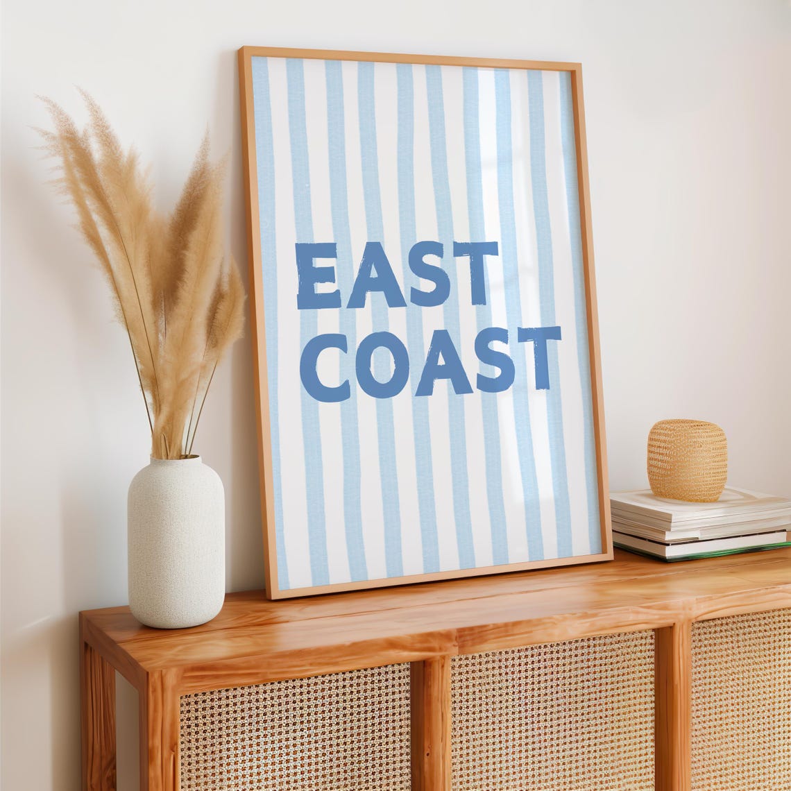 East Coast Bold Blue Typography Poster Coastal Striped Wall Decor Art - Image 2