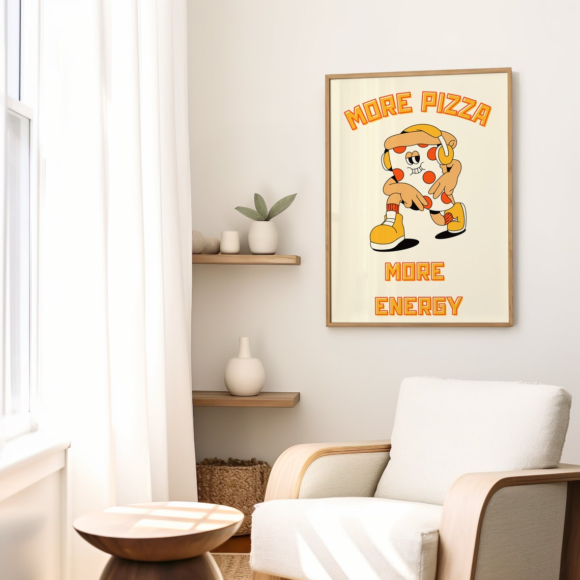 More Pizza More Energy Retro Cartoon Pizza Mascot Kitchen Poster - Image 2
