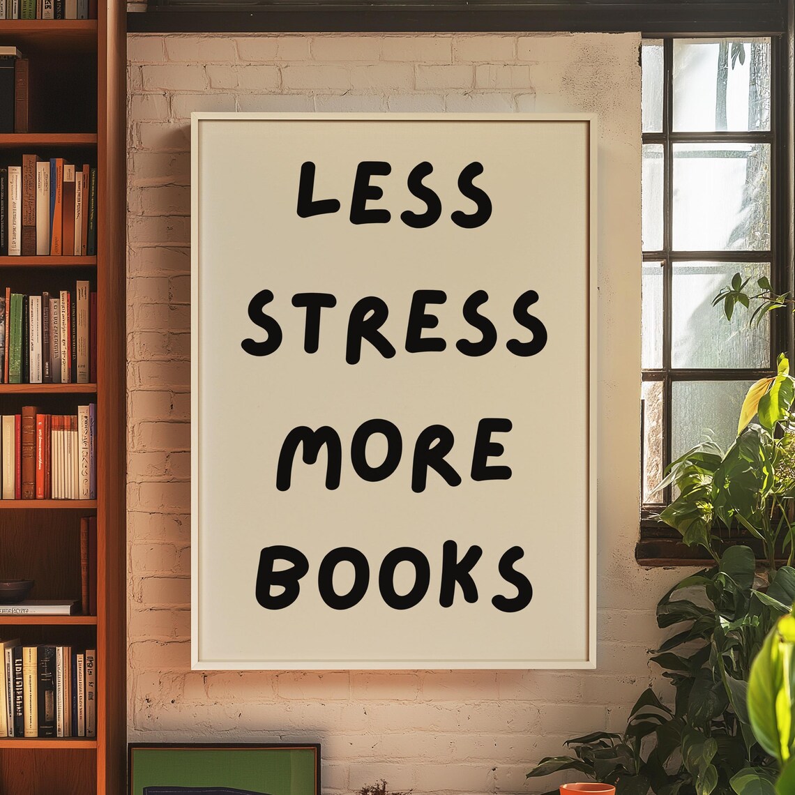 Less Stress More Books Hand Lettered Reader Quote Art Poster