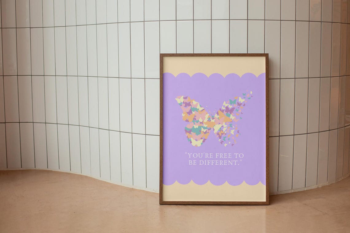 Youre Free To Be Different Butterfly Print Inspirational Quote Art Whimsical Wall Decor Empowerment Message Feminine Design - Image 3