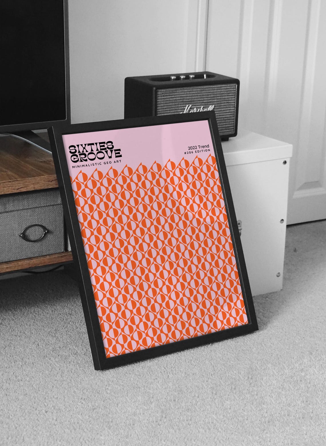 Sixties Groove 2022 Minimalistic Geo Art Poster Orange Retro Pattern - Image 4